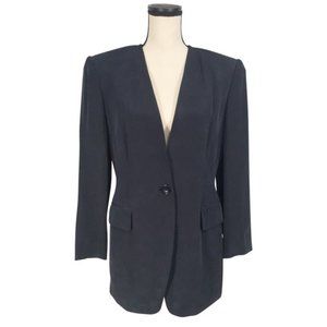 Soliloquy ~ Silk Shoulder Pad Lined One Button Blazer Jacket Coat